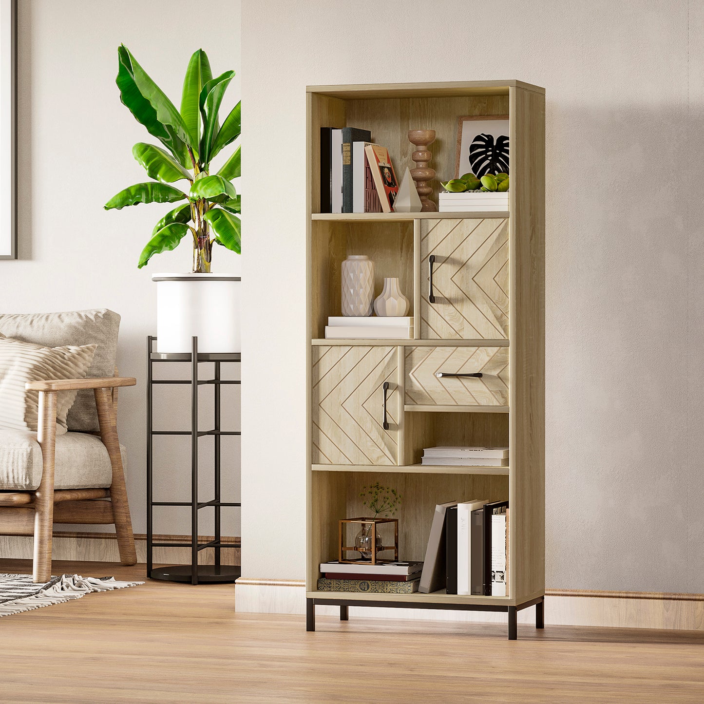 HOMCOM 5-Tier Bookcase, Storage Bookshelf, Display Shelves with Adjustable Shelves for Living Room, Home Office, Nature Wood