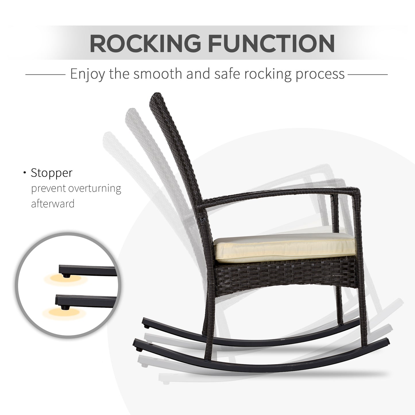 Outsunny 3 Pieces Patio Wicker Rocking Chair Set, Outdoor PE Rattan Bistro Set Conversation Rocker Set with 2 Chairs 1 Coffee Table for Backyard, Deck, Poolside, Dark Grey