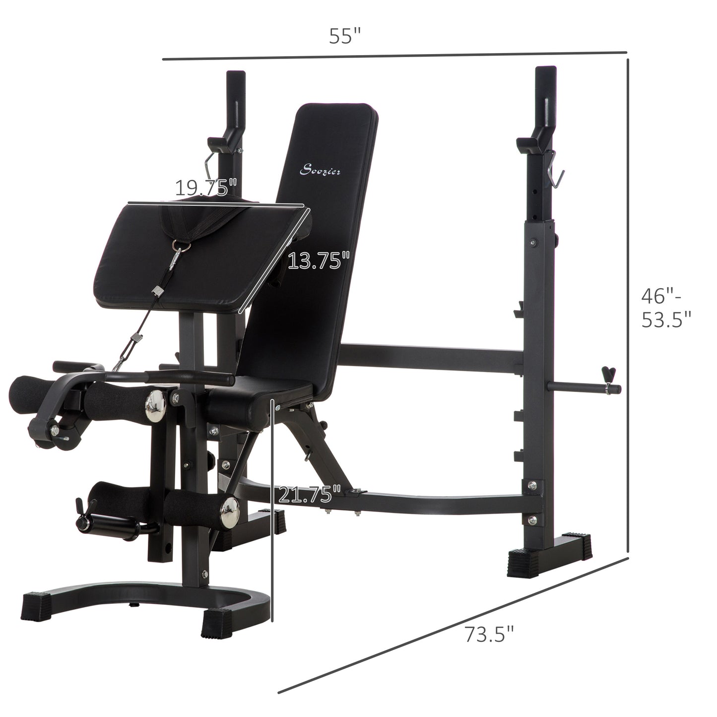 Soozier Press Bench, Heavy Duty Multiple Function Workout Adjustable Bench with Preacher Curl, Leg Developer