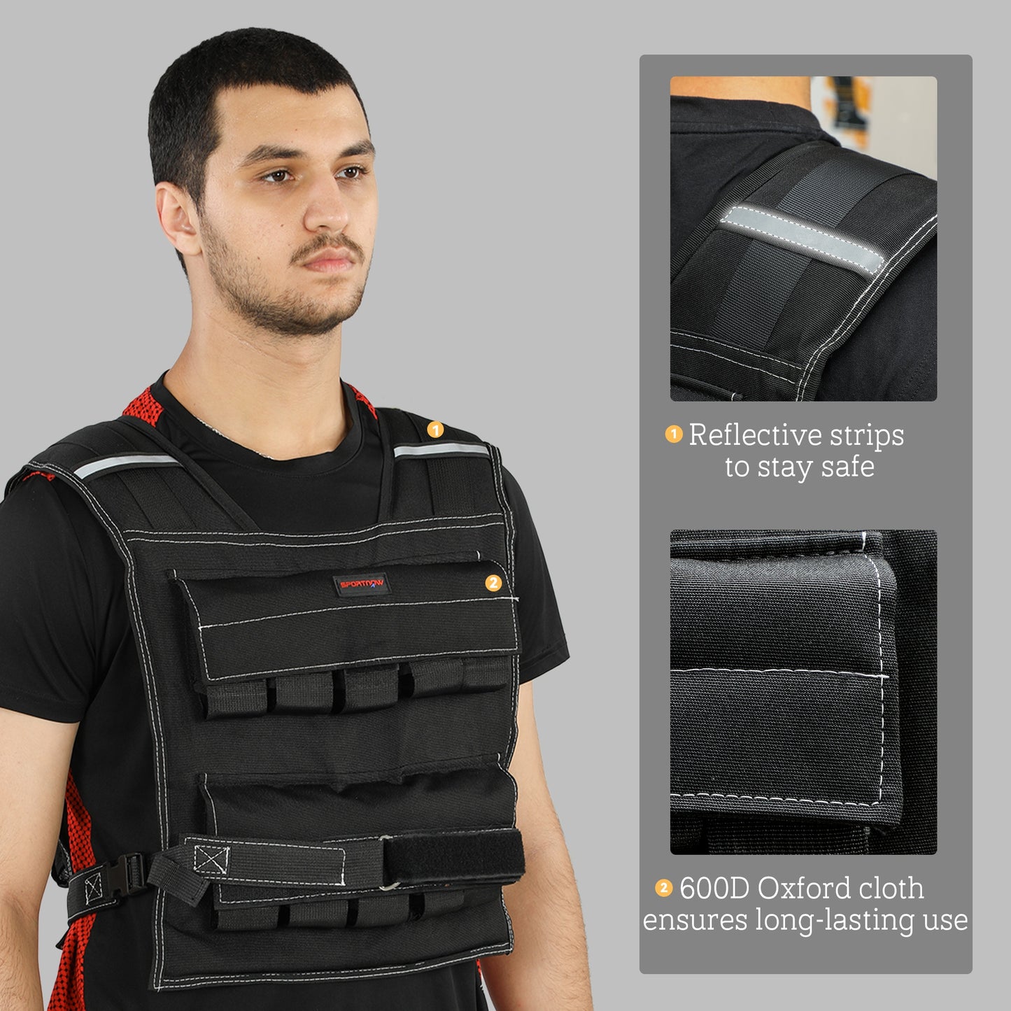 Soozier 44LBS Adjustable Weighted Vest, Weight Vest with Reflective Strips, Snug Fit for Men Women Running Strength Training