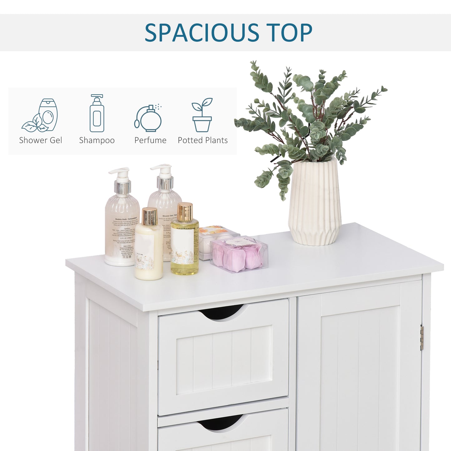 kleankin Bathroom Storage Cabinet, Floor Cabinet with Adjustable Shelf and 4 Drawers, Side Cabinet for Washroom, White