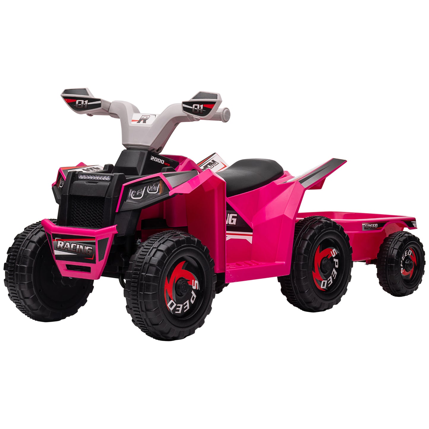 Aosom 6V Kids ATV Quad, Battery Powered Electric Vehicle for Kids with Back Trailer, Wear-resistant Wheels, for Boys and Girls - Blue