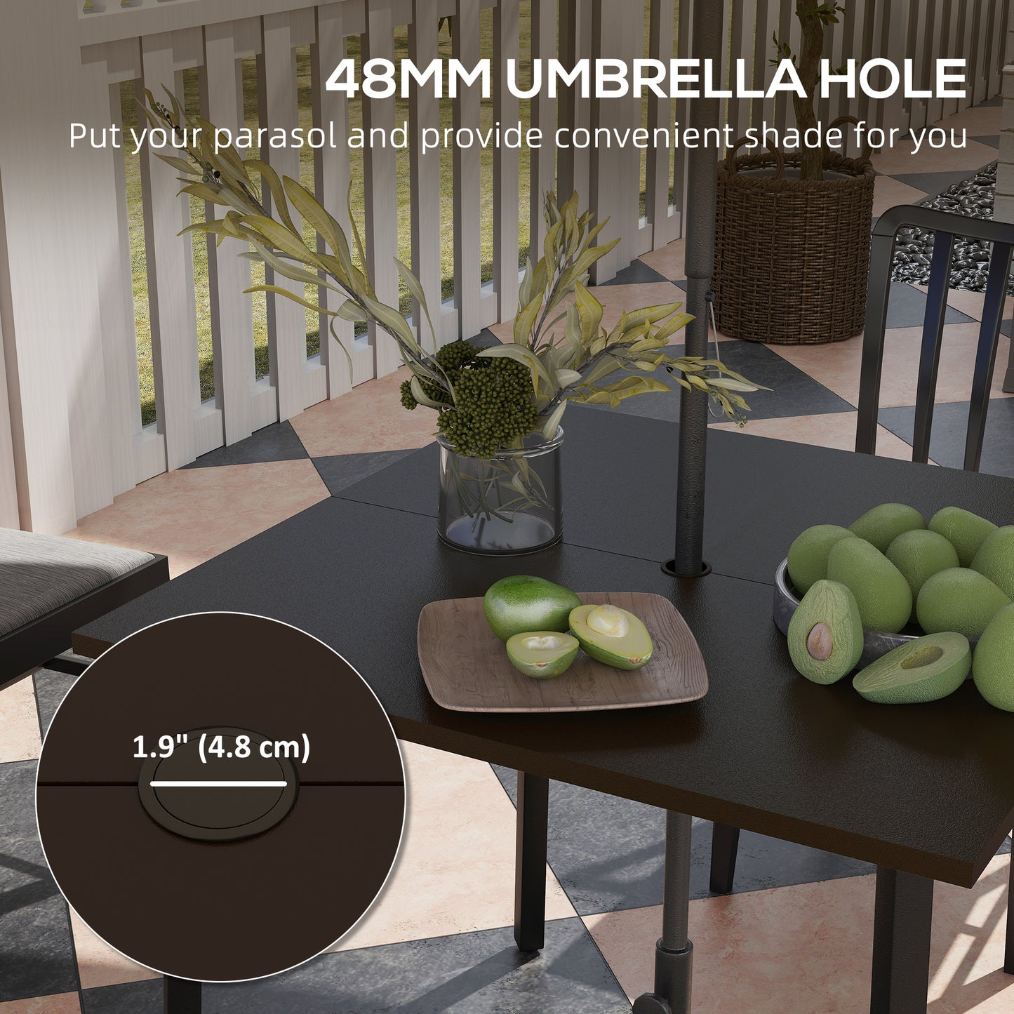 Outsunny Patio Dining Table with Umbrella Hole for 4 People, Aluminium Legs, for Backyard Lawn Balcony, 31.5" x 31.5", Brown