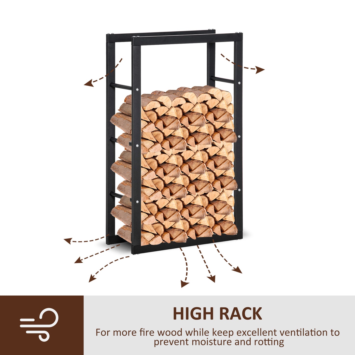 HOMCOM Firewood Rack Outdoor, Log Holder Fireplace Storage Rack with Handles and 220 lbs. Weight Capacity, 23.6" x 9.8" x 39.4", Black
