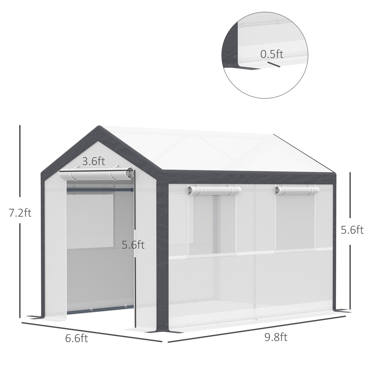 Outsunny 6.6' x 10' x 7' Heavy Duty Walk-In Greenhouse Vegetable Seed Growth Tent Outdoor Plant Growing Tunnel Warm House Flower Shed Backyard White