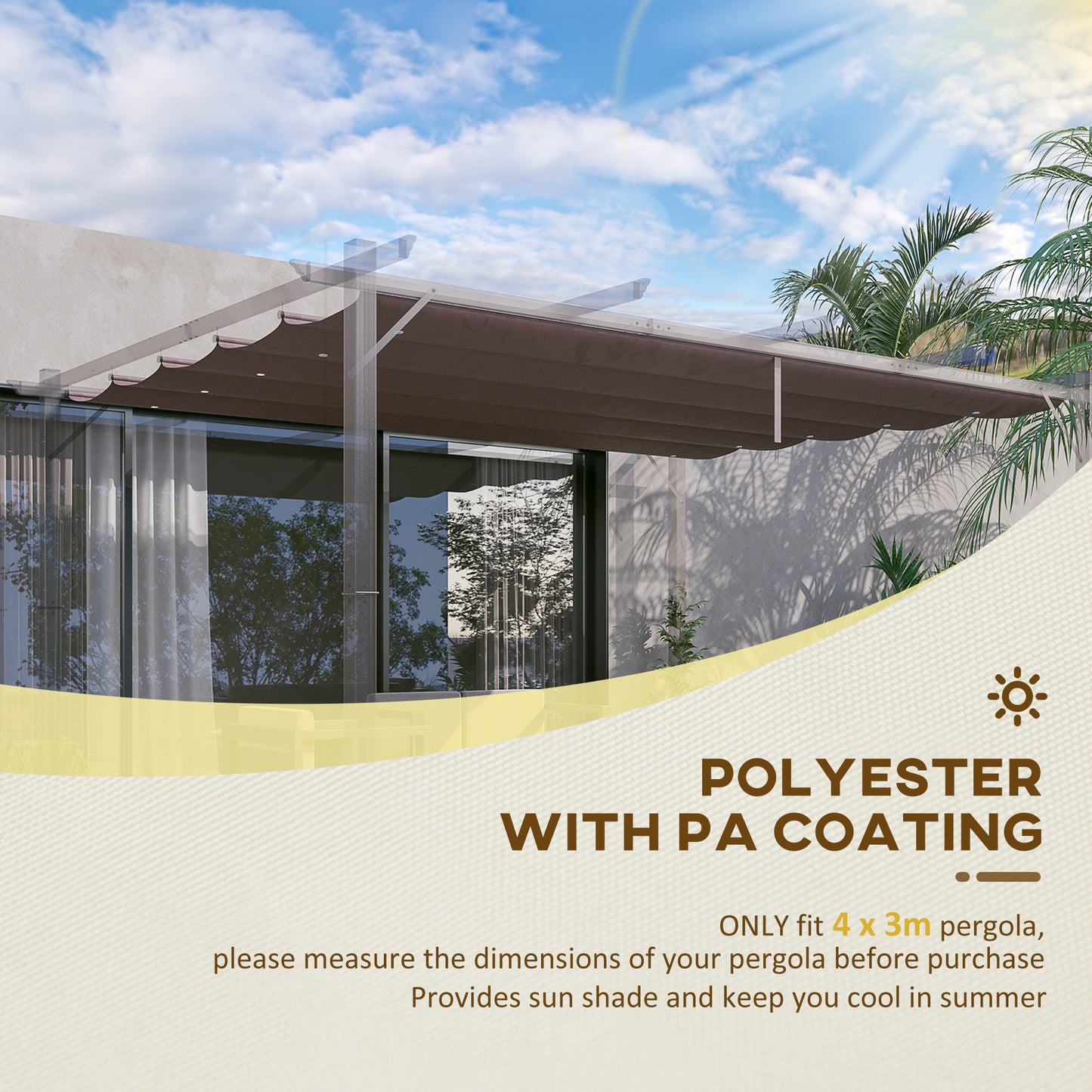 Outsunny Retractable Pergola Canopy Cover Replacement for 10' x 13' Pergola, Dark Grey