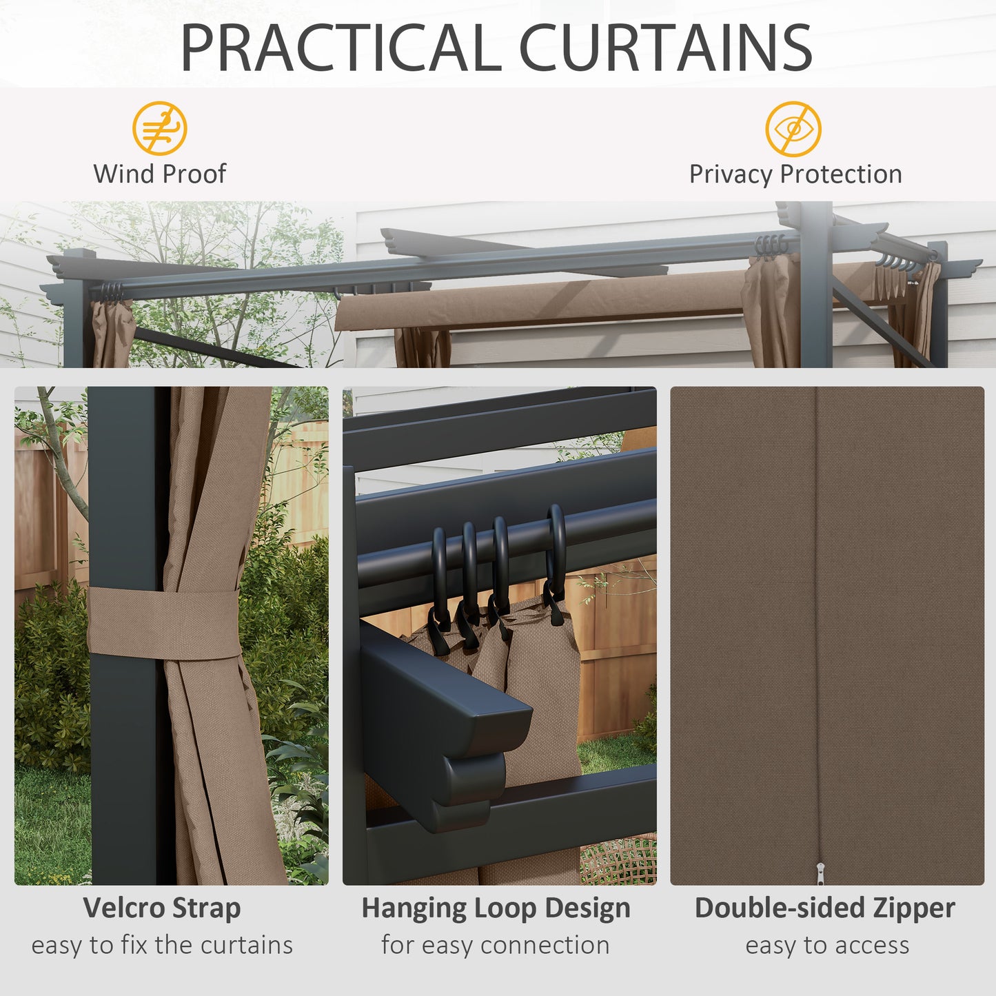 Outsunny Metal Pergola with Sliding Roof Canopy, Retractable Pergola Canopy, 10' x 10', Dark Grey