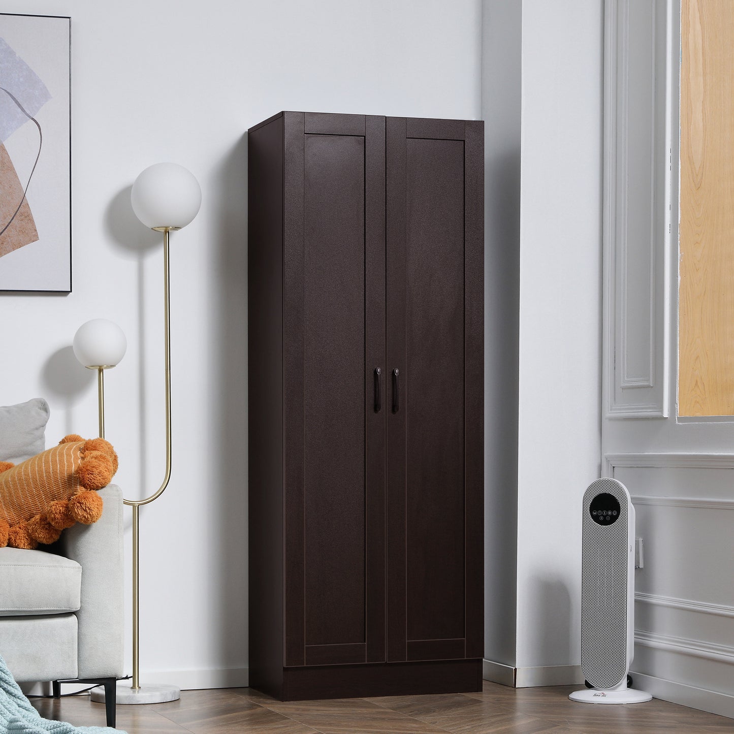 HOMCOM 66" Kitchen Pantry Cabinet, Freestanding Storage Cabinet with 2 Soft Close Doors and 4 Shelves, Dark Walnut