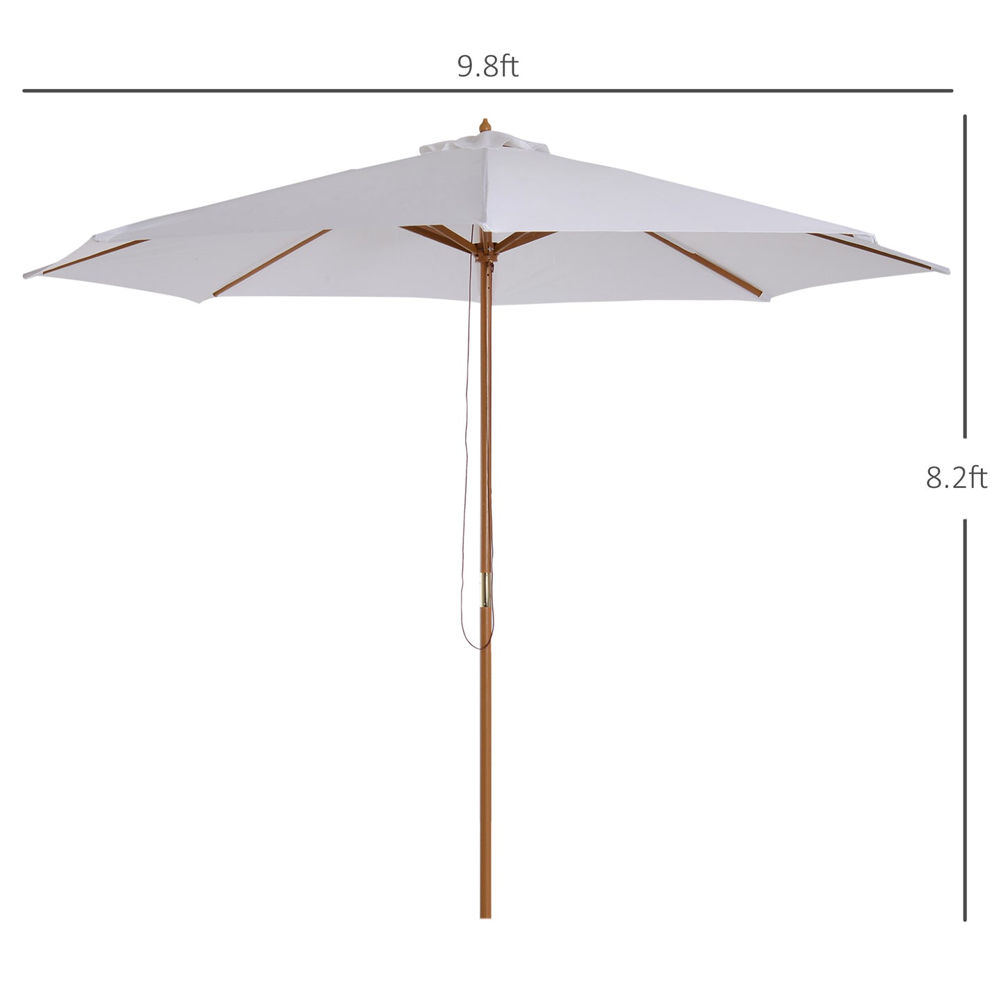 Outsunny 10' x 8' Bamboo Wooden Round Market Patio Sun Umbrella Garden Parasol Outdoor Sunshade Canopy, White