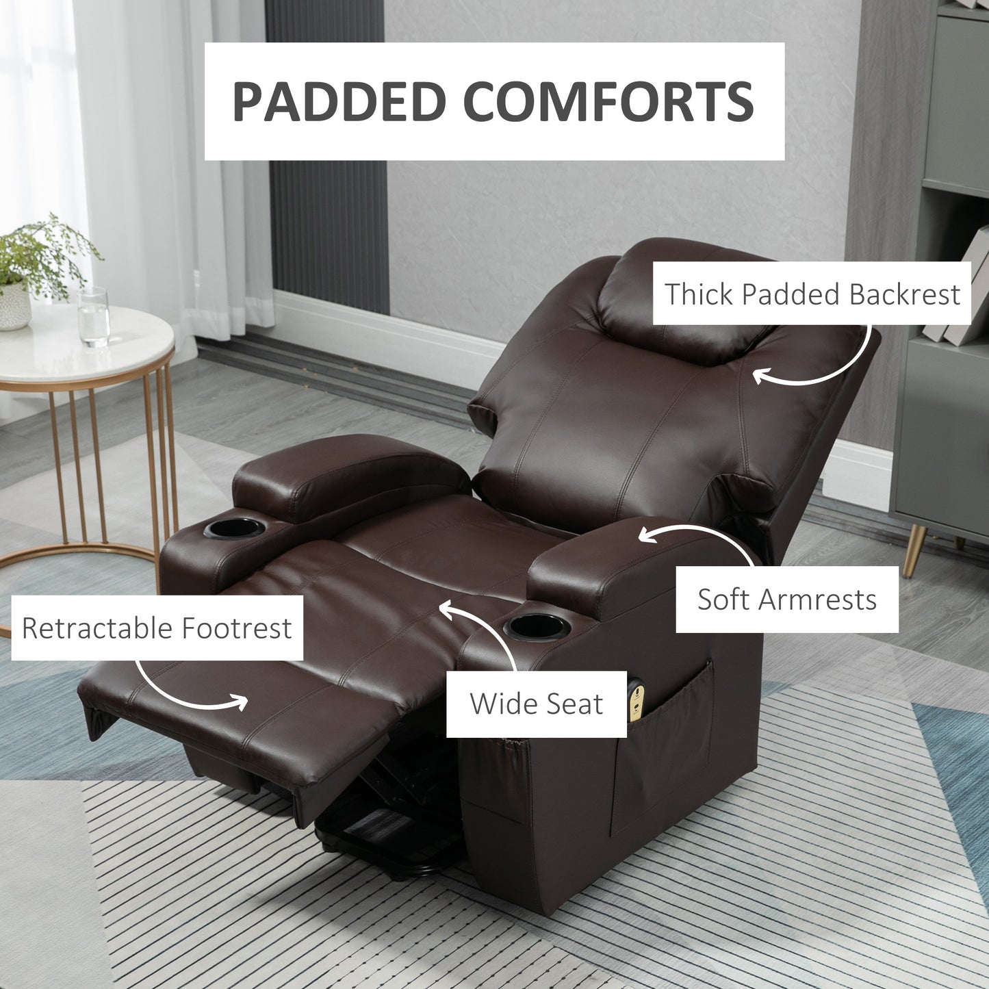HOMCOM Power Lift Recliner Chair for Elderly, PU Leather Lift Chair with Footrest, Remote Control, Side Pockets and Cup Holders, Reclining Sofa for Living Room, Black