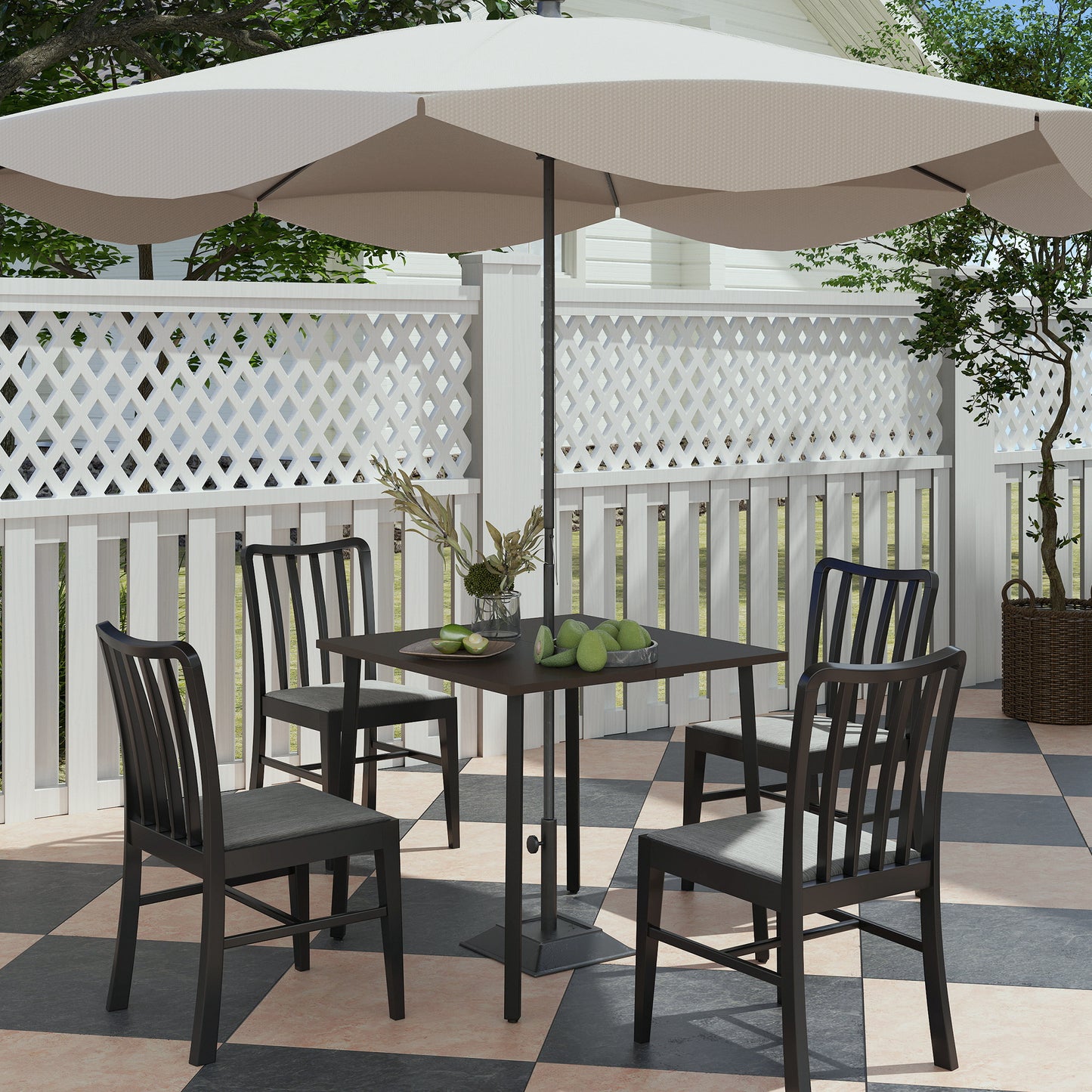 Outsunny Patio Dining Table with Umbrella Hole for 4 People, Aluminium Legs, for Backyard Lawn Balcony, 31.5" x 31.5", Brown
