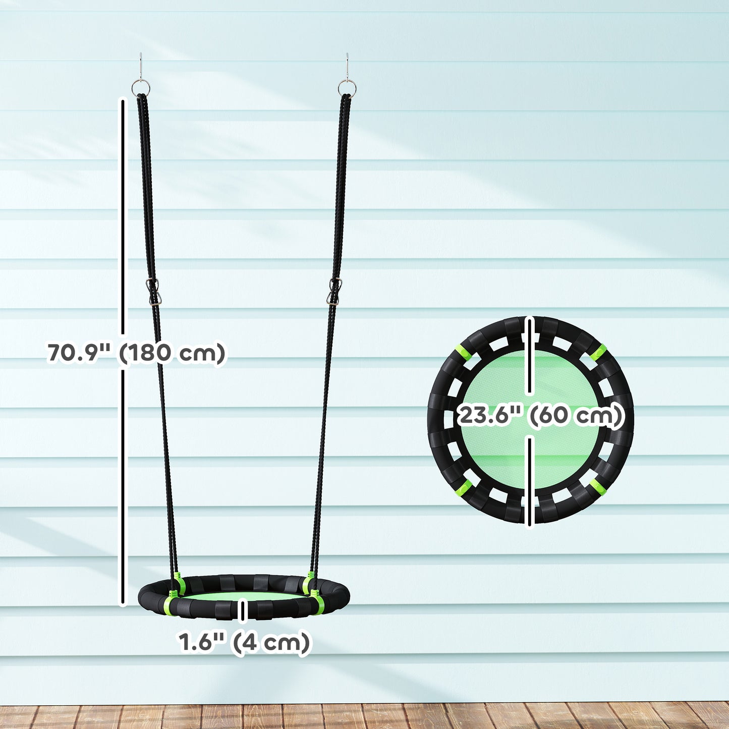 Qaba 39 inch Saucer Tree Swing Set for Kids with Adjustable Hanging Ropes for Outdoor, Backyard, Green