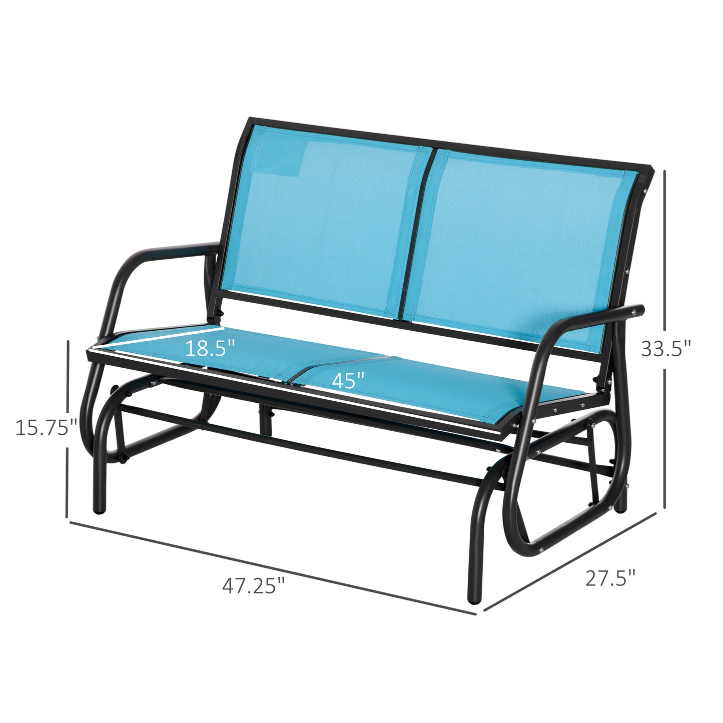 Outsunny Patio Double Glider Outdoor Steel Sling Fabric Gliding Bench Garden Swing Chair Heavy-Duty Porch Rocker Garden Loveseat Blue