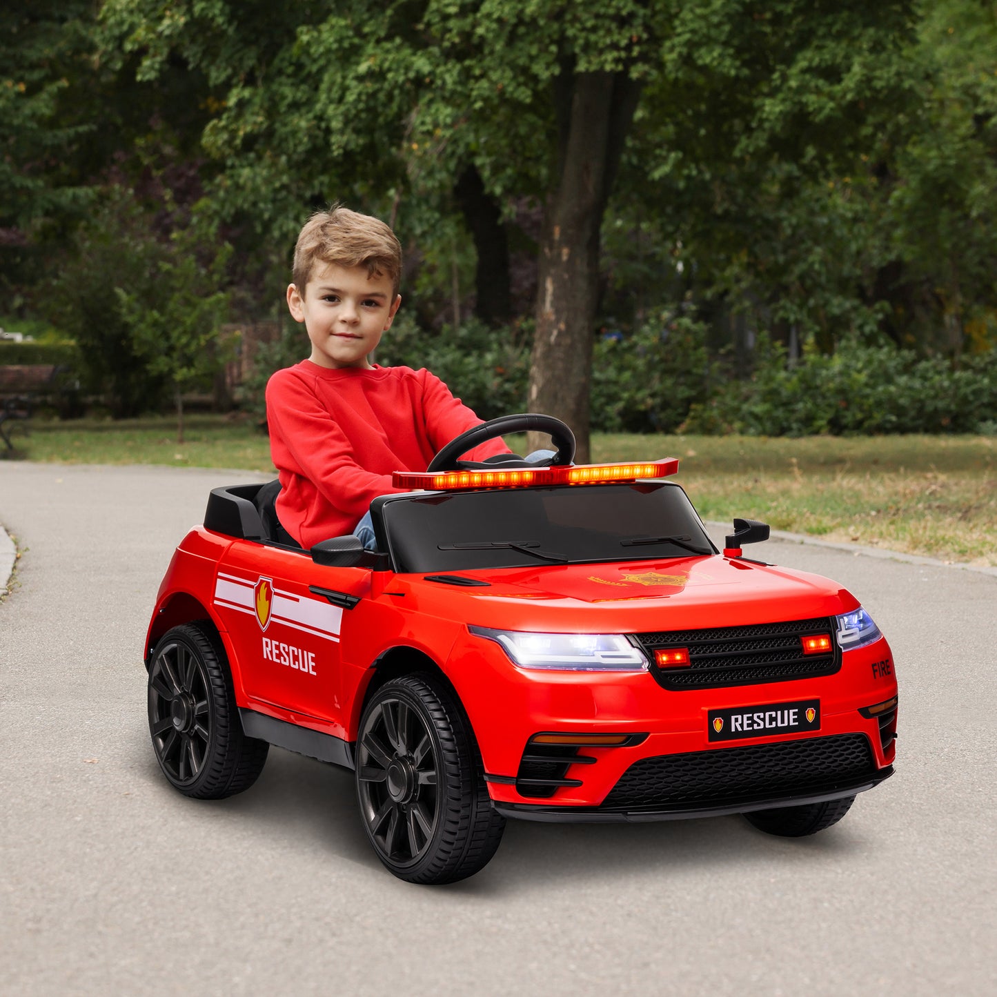 Qaba 12V Kids Electric Police Car w/ Remote Control, Spring Suspension, Transport Wheel, Siren, Music, Light, Horn, Black