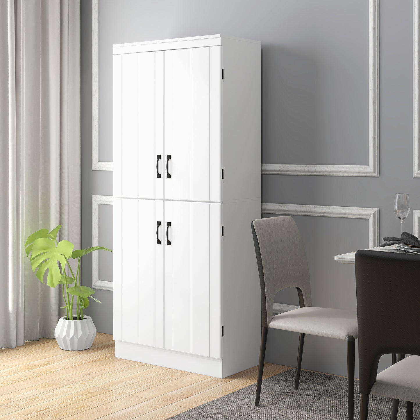 HOMCOM 70" 4-Door Storage Cabinet, Freestanding Pantry Cabinet with Adjustable Shelves for Living Room, Natural
