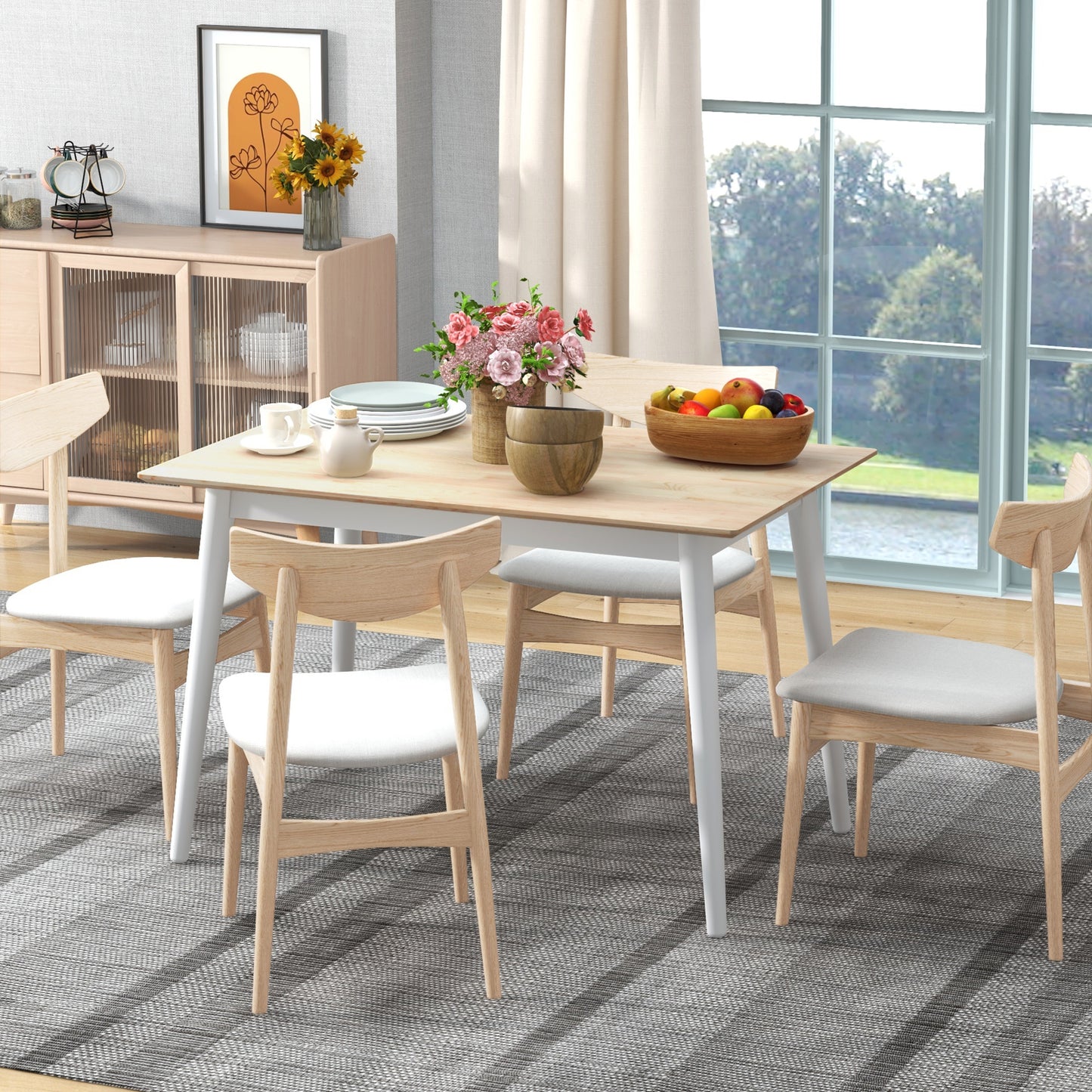 HOMCOM 47" x 30" Dining Table, Farmhouse Dining Room Table with Pine Wood Frame and Angled Legs, Natural