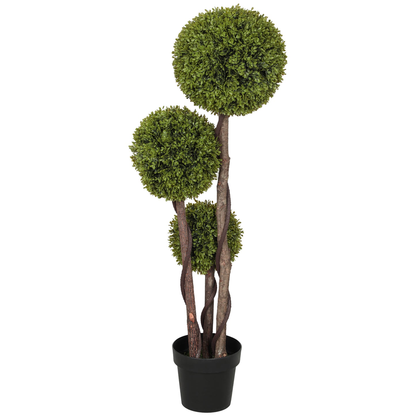 HOMCOM 3FT Potted Fake Plant, Artificial Boxwood Topiary Tree, Triple Ball Tree for Indoor and Outdoor, Green