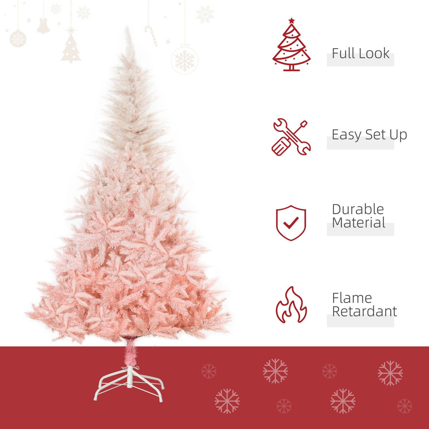 HOMCOM 6ft Artificial Christmas Tree Home Decoration Automatic Open White and Pink