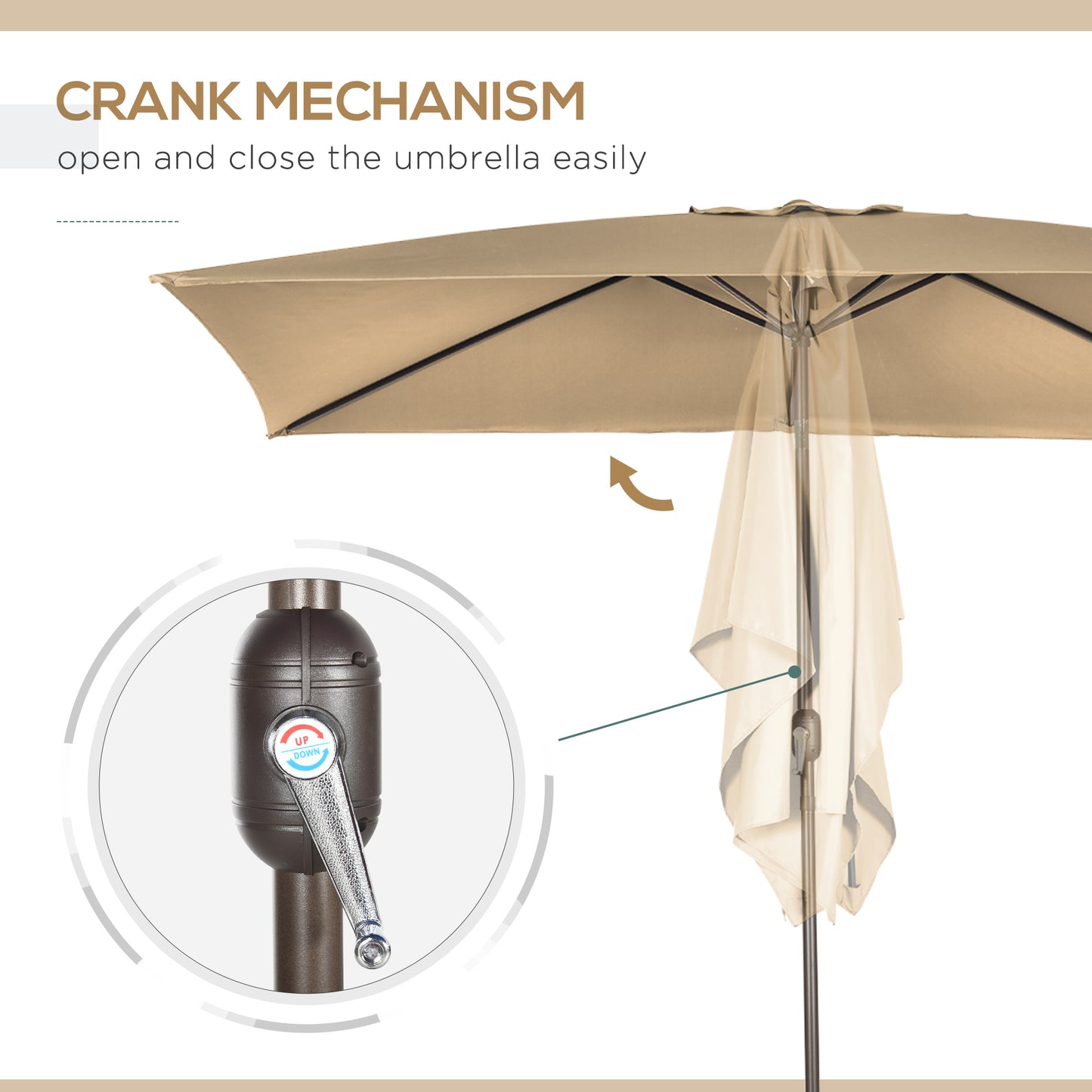 Outsunny 6.5x10ft Patio Umbrella, Rectangle Market Umbrella with Aluminum Frame and Crank Handle, Garden Parasol Outdoor Sunshade Canopy, Blue