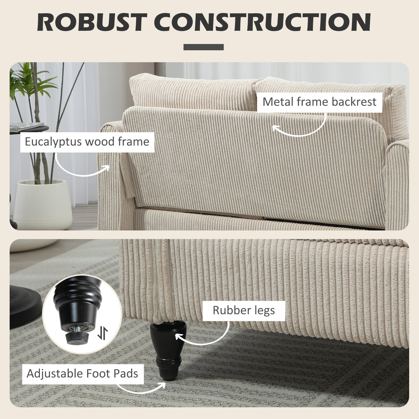 HOMCOM Vintage Loveseat, Upholstered Love Seat Furniture, Chenille-feel Fabric 2 Seater Sofa Couch with Rolled Arms, Gourd-Shaped Rubber Wood Legs for Living Room, Dark Grey