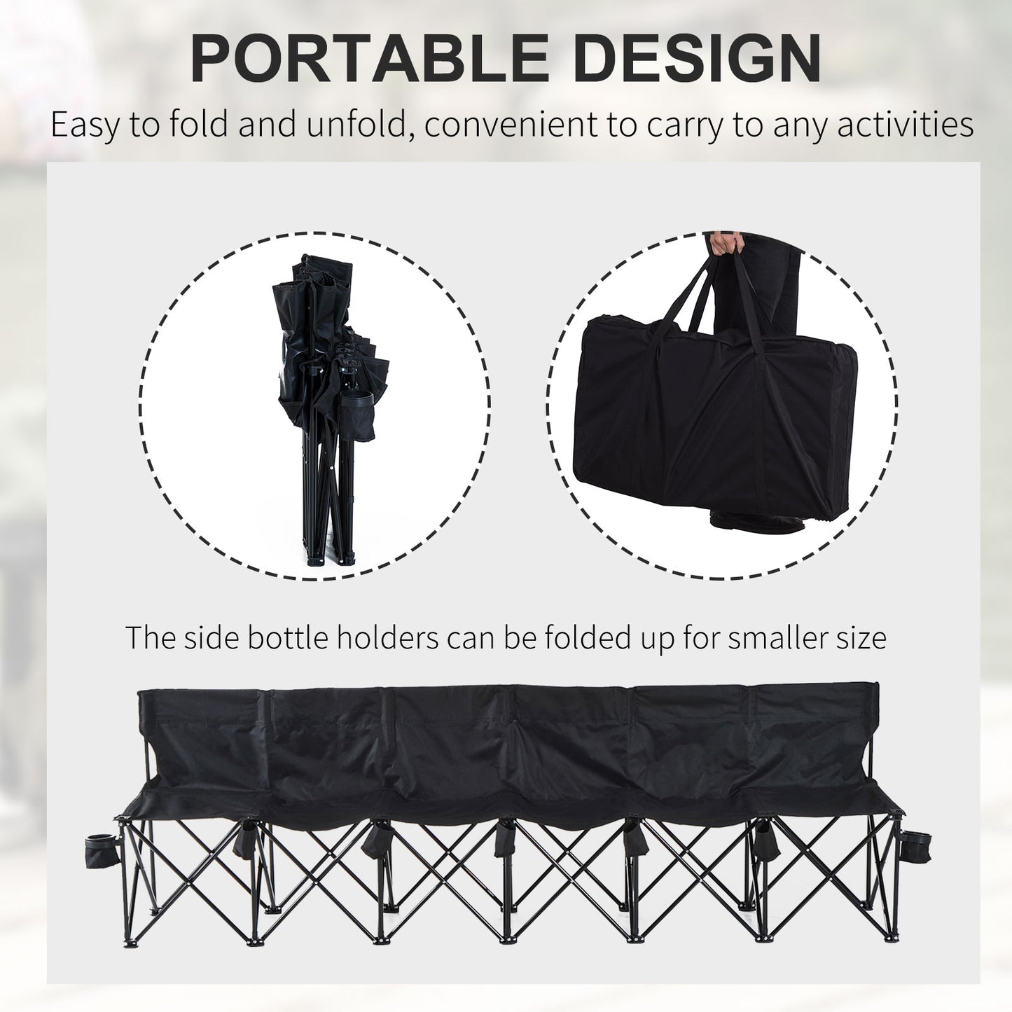 Outsunny 6 Seat Folding Camping Chair with Cup Holder and Carrying Case for Camping, Picnic, Sport Events, Black