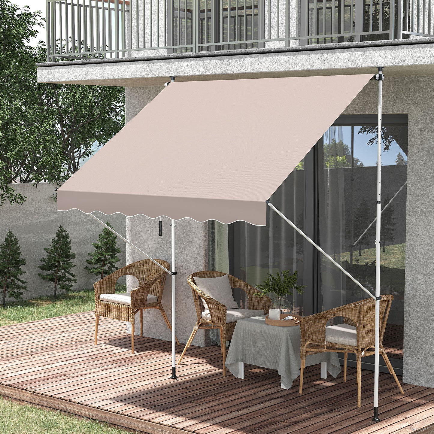 Outsunny 6.6'x5' Manual Retractable Patio Awning Window Door Sun Shade Deck Canopy Shelter Water Resistant UV Protector Beige