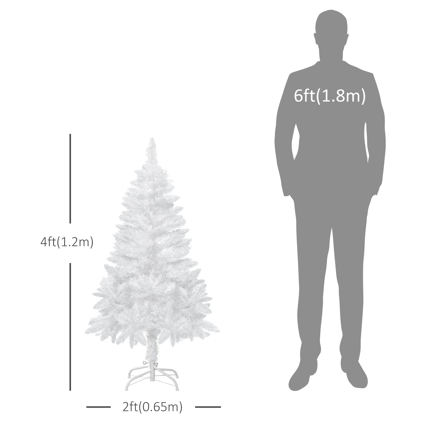 HOMCOM 5ft Artificial Christmas Tree with Pine Realistic Branches, Auto Open, for Indoor Decoration, White