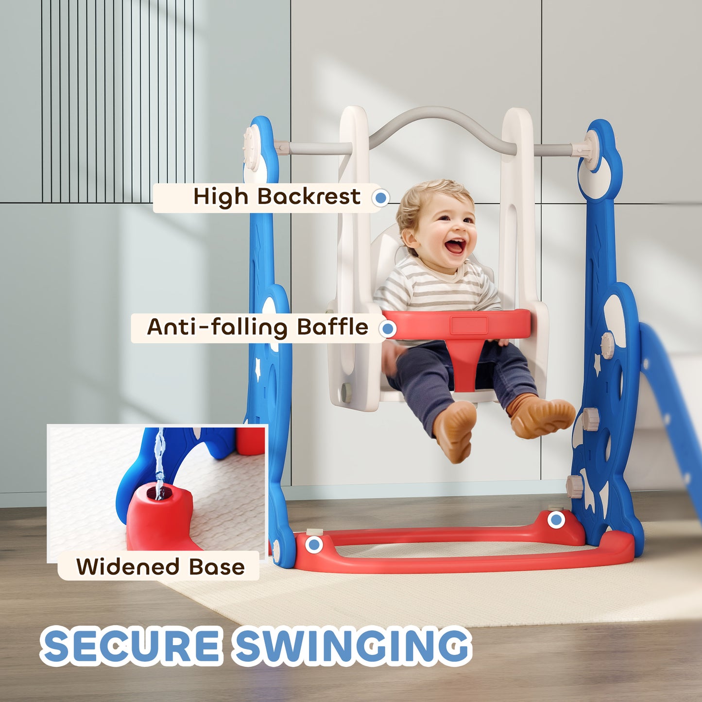 Qaba 8 in 1 Slide and Swing Set, Baby Swing Set with Basketball Hoop, Climber, Steering Wheel, for Aged 1-3 Years, Yellow