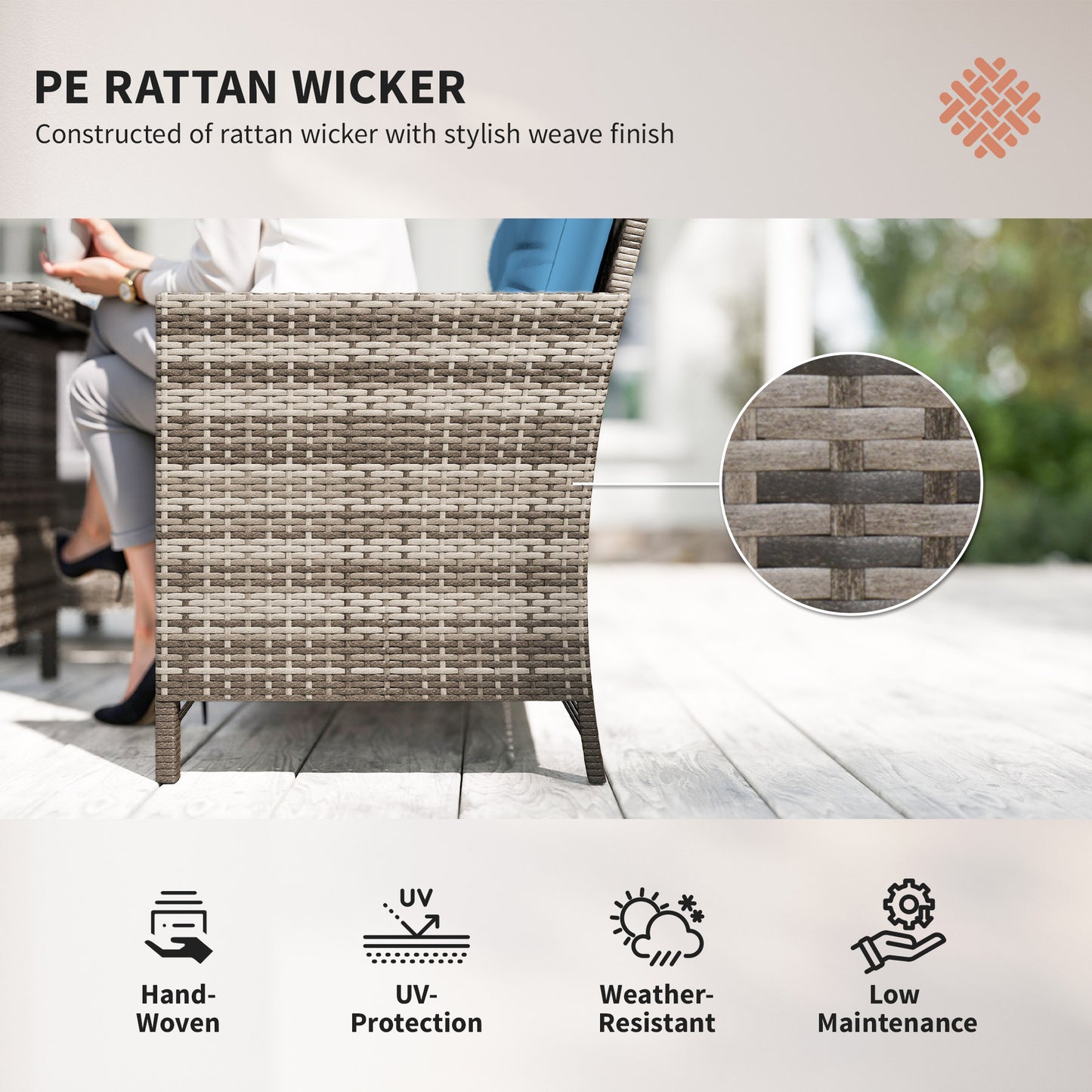 Outsunny 6pcs Outdoor Rattan Sofa Set Garden Wicker Sectional Couch Furniture Set with Dining Table and Chair White