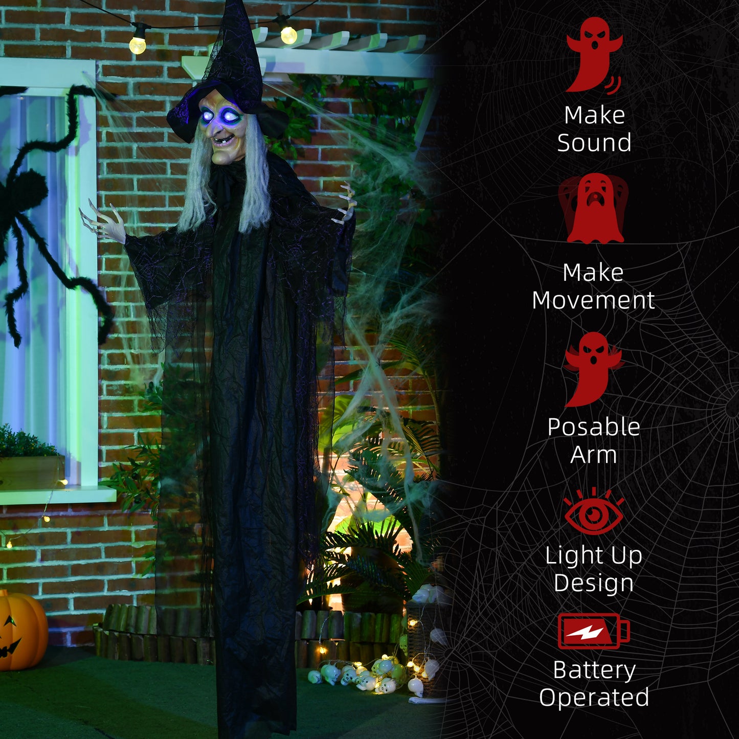 Outsunny 5.6' Life Size Clown Outdoor Halloween Decoration Animatronic, Animated Prop w/ Light Up Eyes