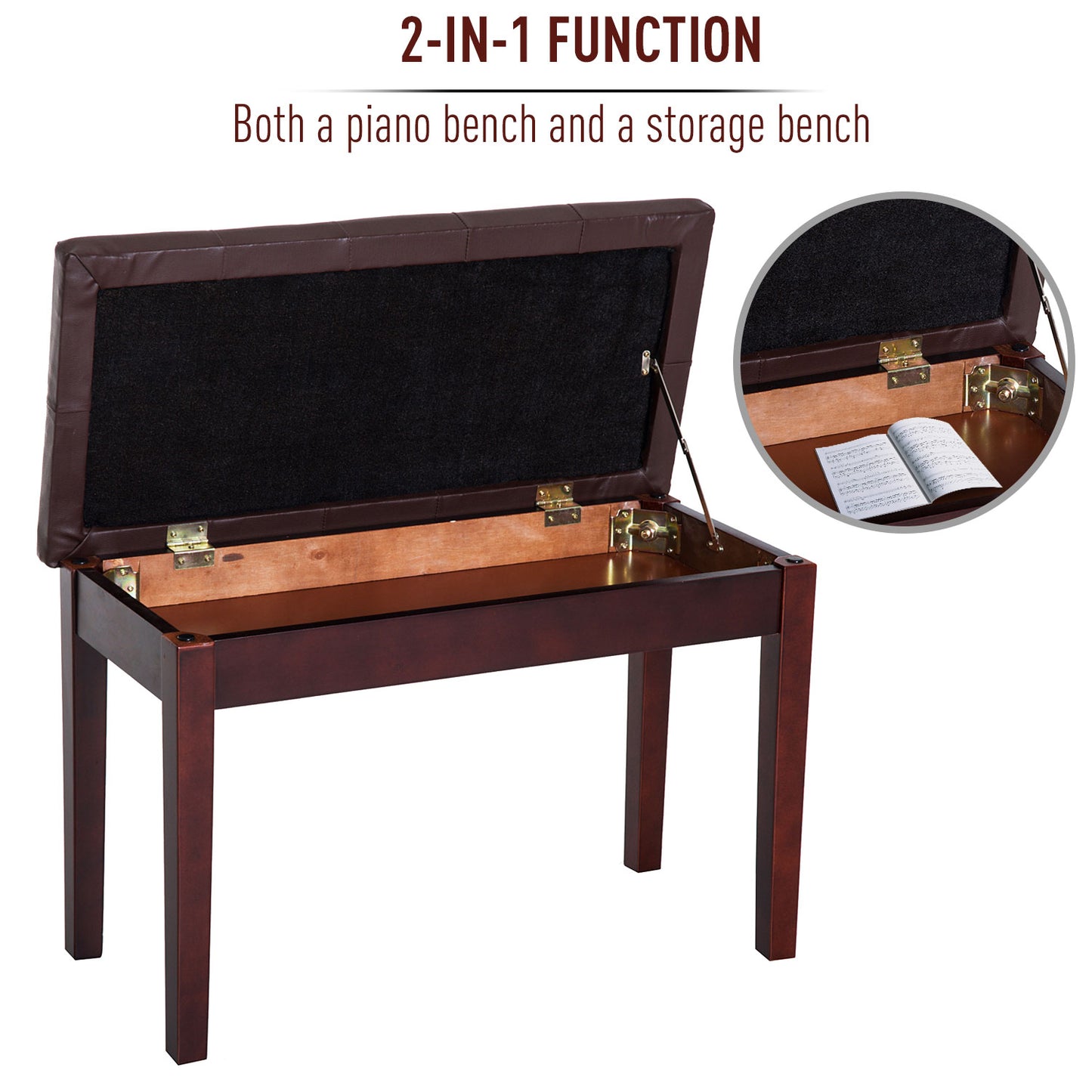 HOMCOM 30" Piano Bench with Padded Cushion and Storage, Faux Leather Keyboard Bench with Solid Wood Legs, Black