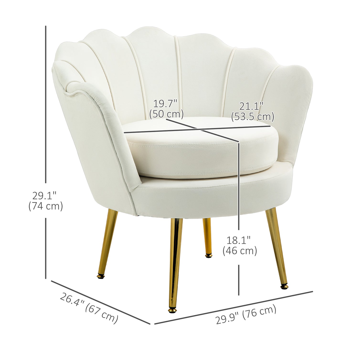 HOMCOM Modern Accent Chair, Velvet-Touch Fabric Leisure Club Chair with Gold Metal Legs for Bedroom, Blue