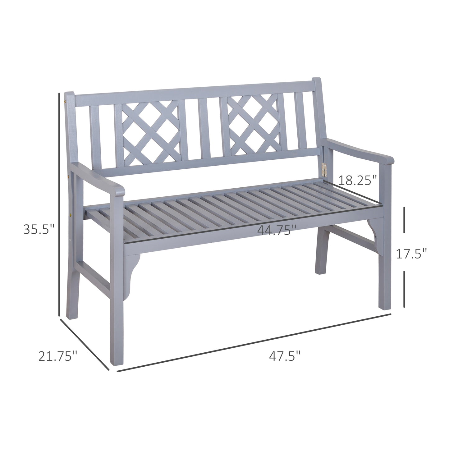 Outsunny Foldable Garden Bench, 2-Seater Patio Wooden Bench, Loveseat Chair with Backrest and Armrest for Patio, Porch or Balcony, Grey
