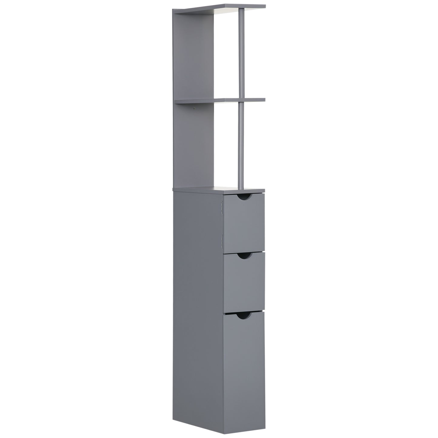 HOMCOM Tall Bathroom Storage Cabinet, Narrow Bathroom Cabinet with Drawers and Open Shelves for Small Spaces, White and Grey