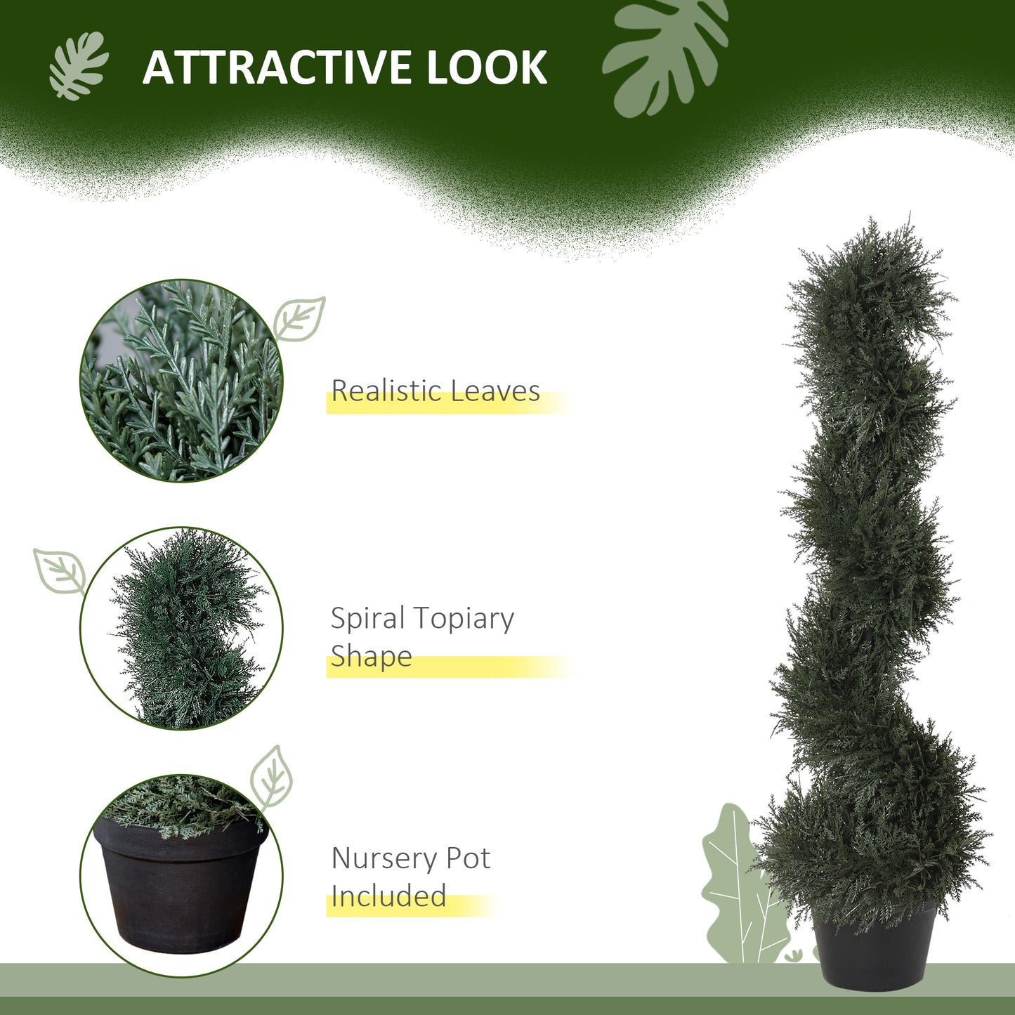 Outsunny 35.5" Topiary Trees Artificial Faux Fakes Spiral Plant Green Cedar Tree Indoor Decor with Nursery Pot