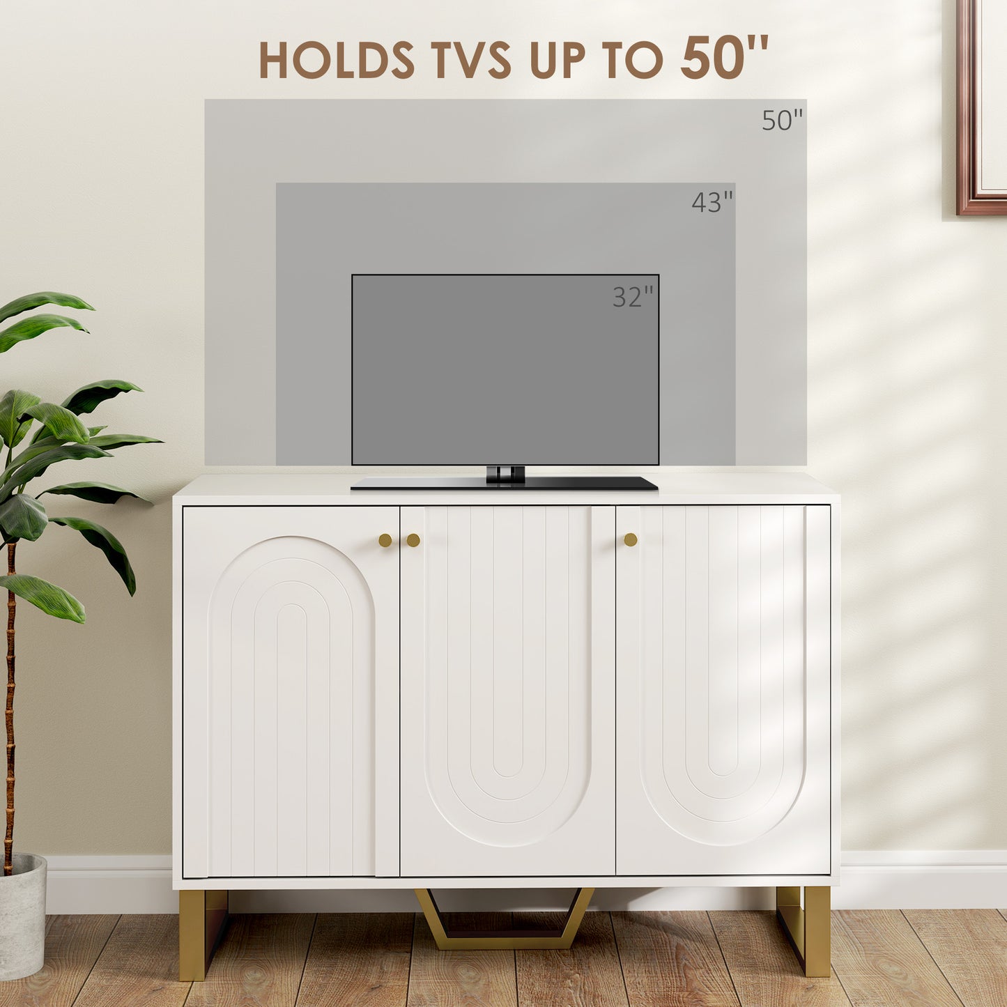 HOMCOM Sideboard Buffet Cabinet with 4 Doors, Modern Storage Cabinet with Adjustable Shelves & Center Leg, White