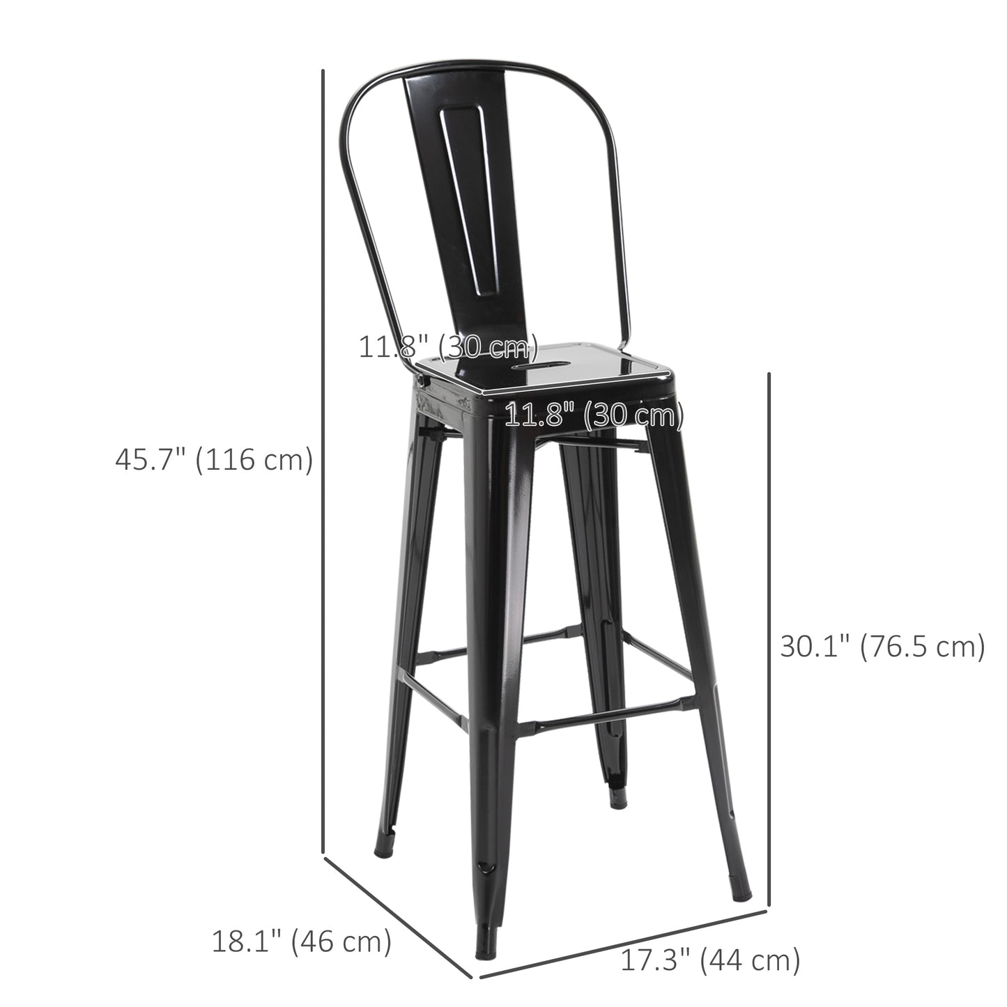 HOMCOM Set of 4 Bar Stools Kitchen Industrial Breakfast Bistro Cafe Metal Frame Black