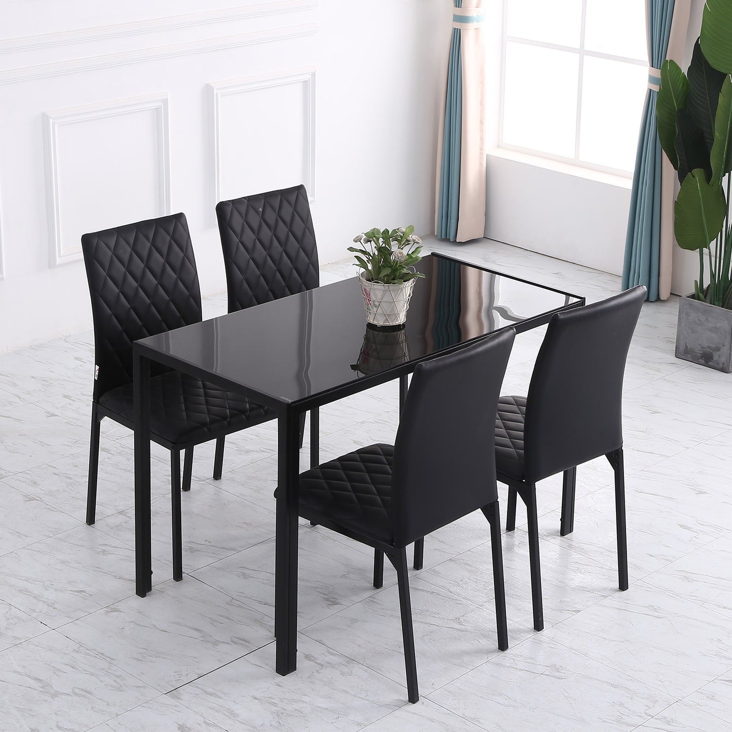 HOMCOM Modern Dining Chairs Set of 4, Upholstered Faux Leather Kitchen Chairs with Rhombic Tufting and Metal Legs for Living Room, White