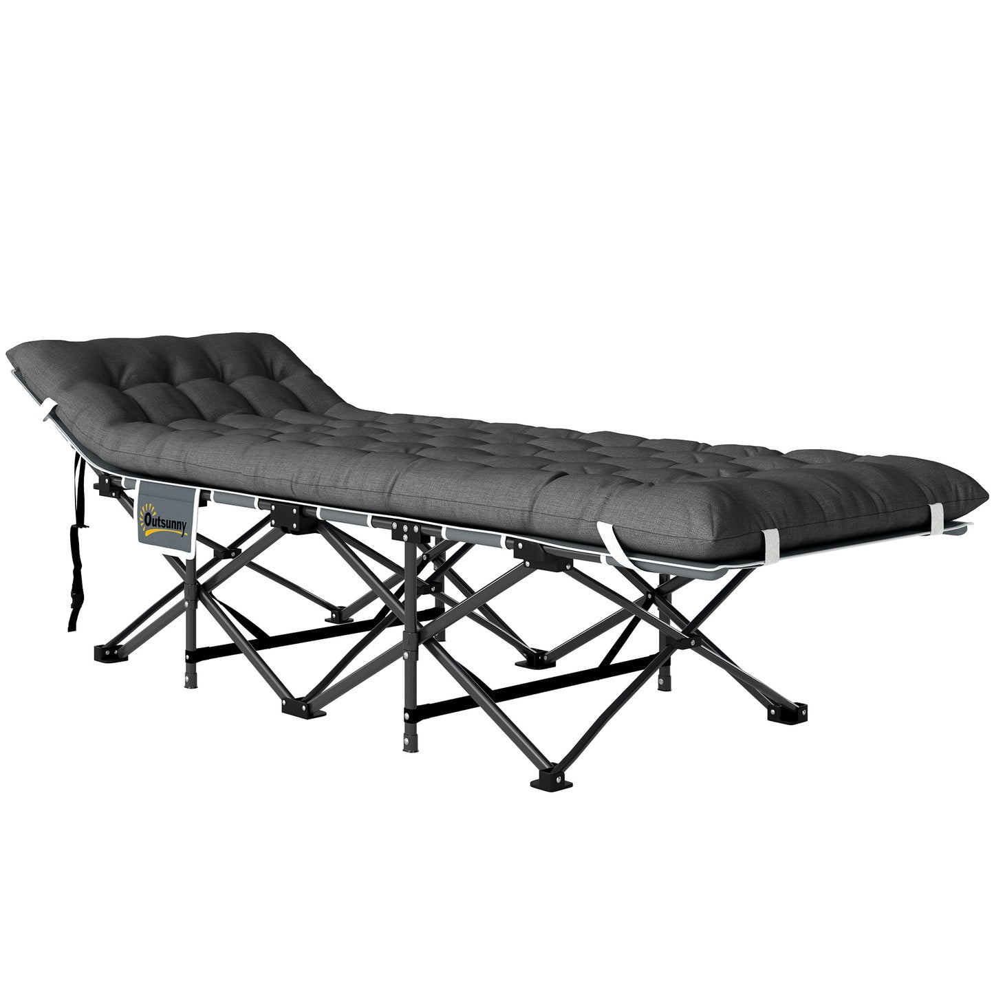 Outsunny 25.6" Wide Folding Bed, Camping Cot for Adults with Mattress, Carry Bag, Storage Pocket, Max Load 330 LBS, Light Grey