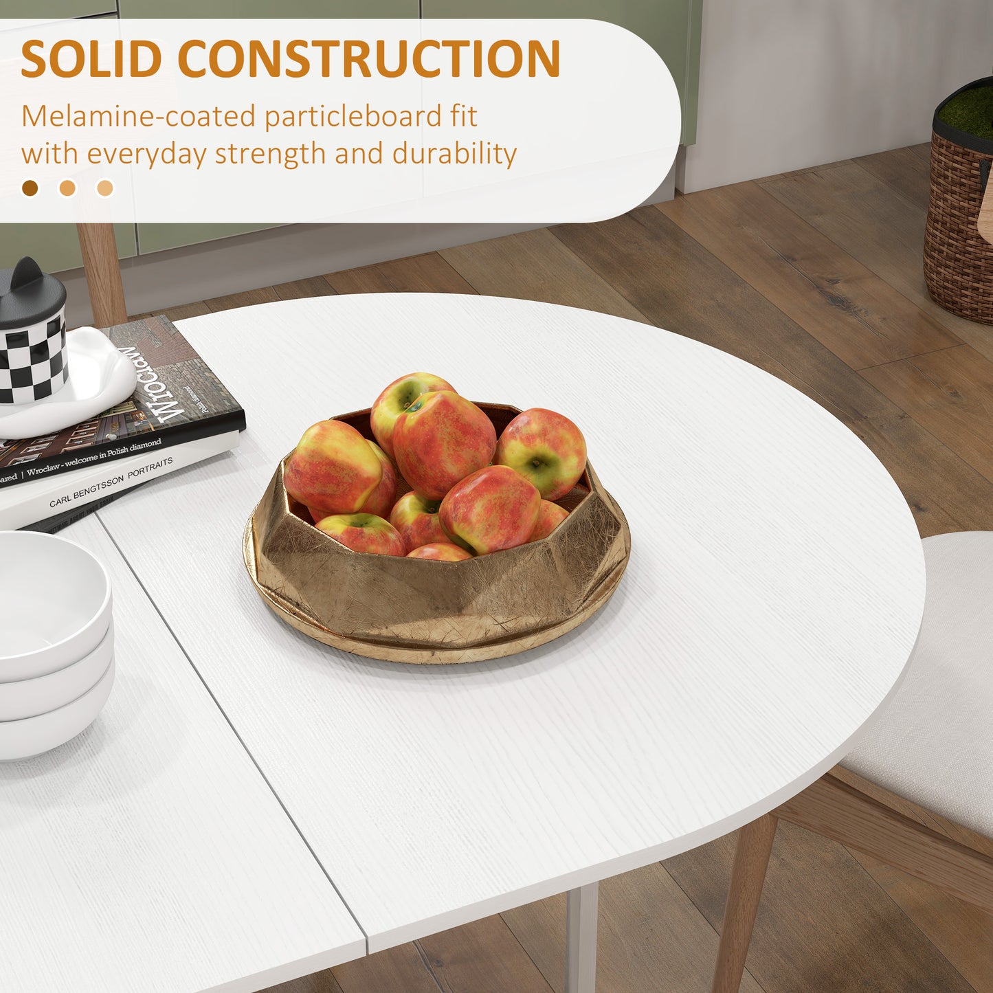 HOMCOM Oval Folding Dining Table, Space Saving Drop Leaf Kitchen Table for Dining Room, Living Room, Distressed Brown