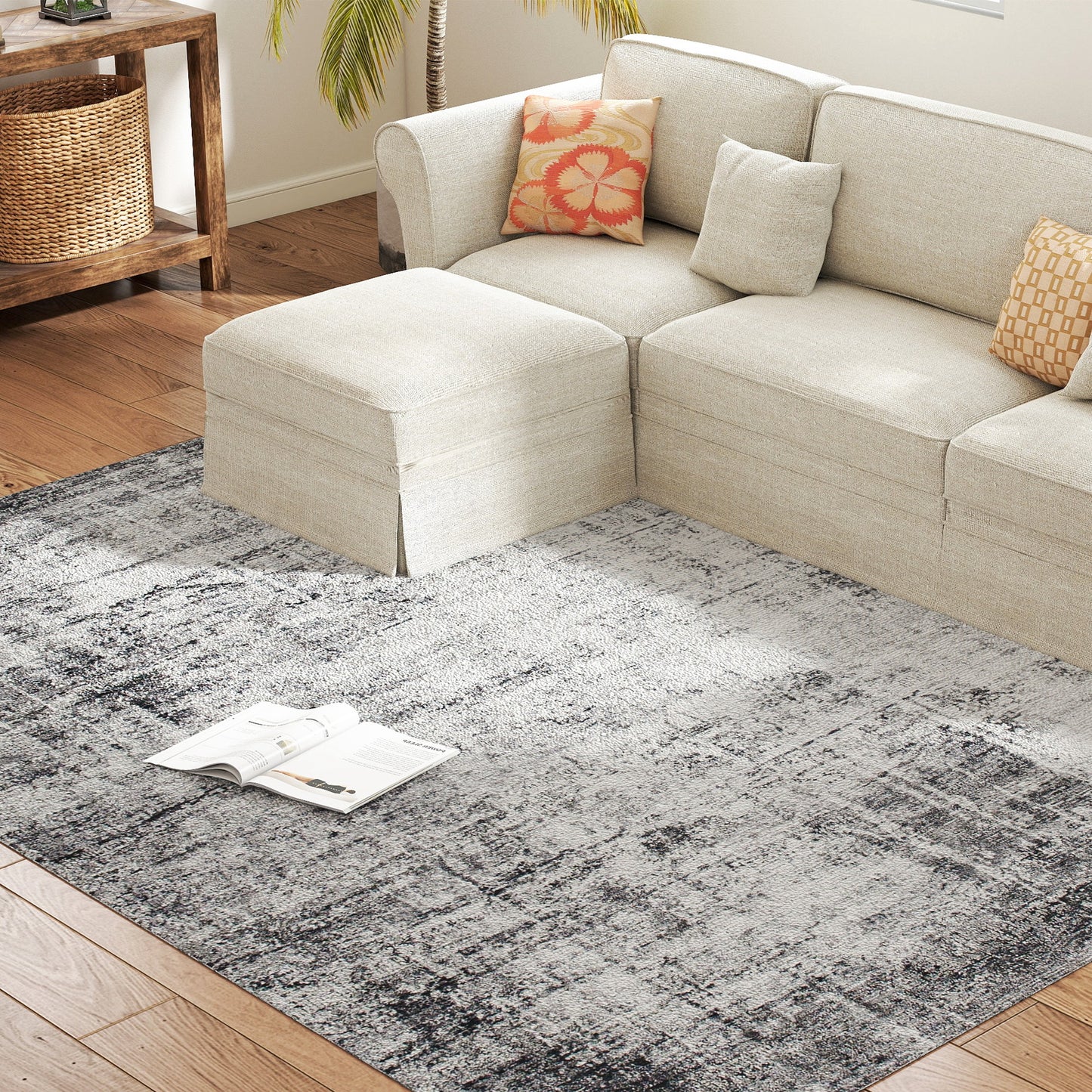 HOMCOM Area Rug for Living Room 9x12, Modern Abstract Machine Washable Rug, Non-Slip Carpet for Bedroom, Dining Room, Grey
