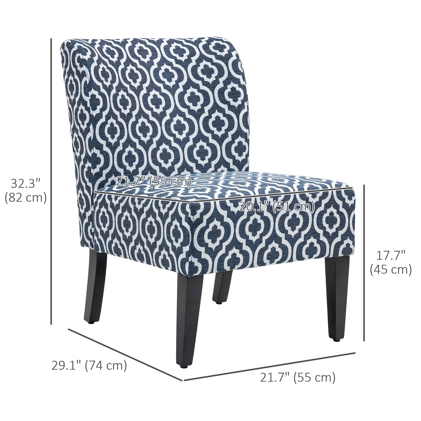 HOMCOM Armless Accent Chair for Bedroom, Upholstered Slipper Side Chair for Living Room with Wood Legs, Grey