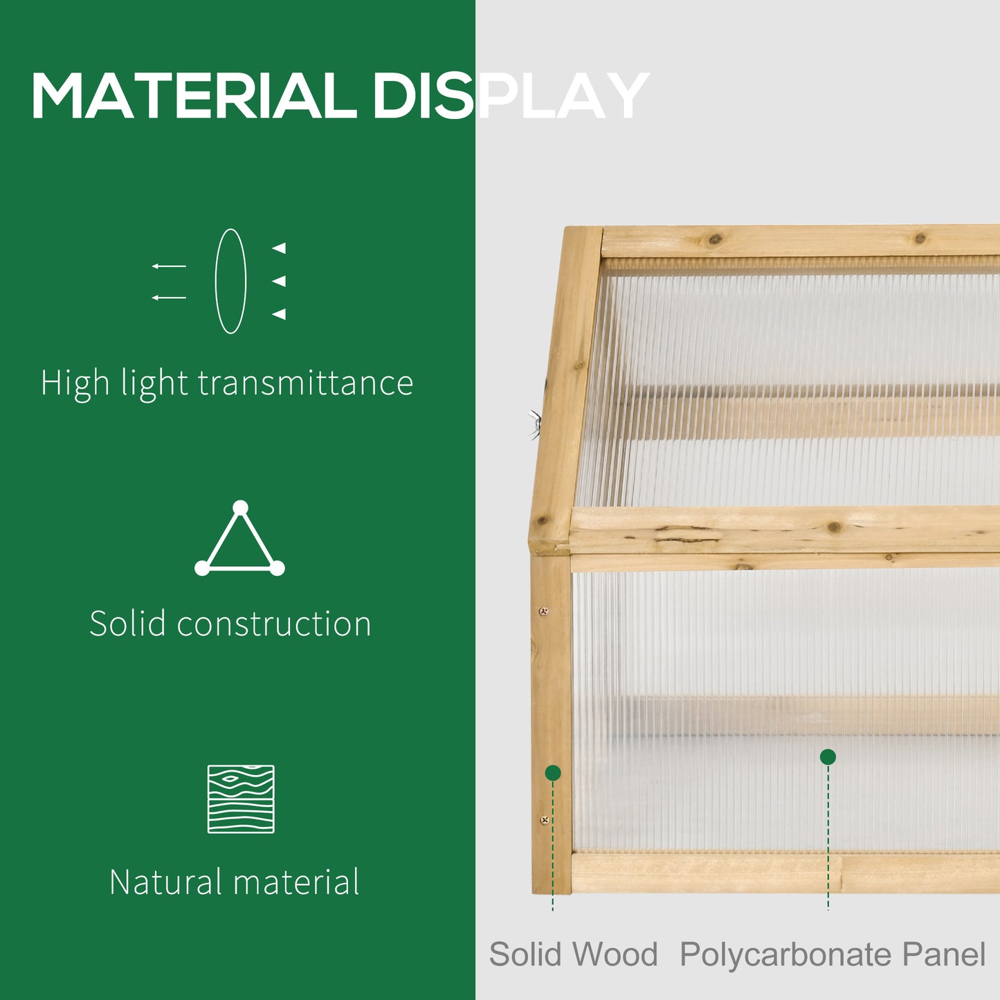 Outsunny Wooden Cold Frame Greenhouse Garden Portable Raised Planter with Openable Top for Indoor, Outdoor, Flowers, Vegetables, Plants, 35.5" x 20.5" x 19.5", Natural Wood