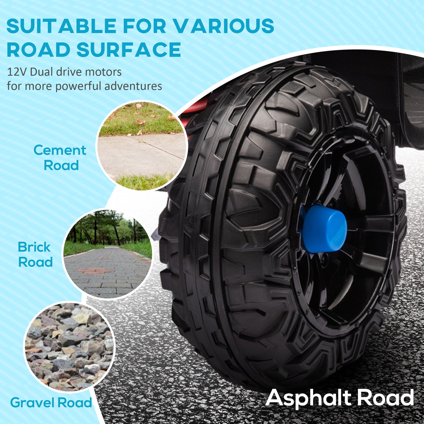 Qaba 12V Kids ATV with Four Wheels Spring Suspension, Forward & Backward, LED Light, MP3, Music, Blue