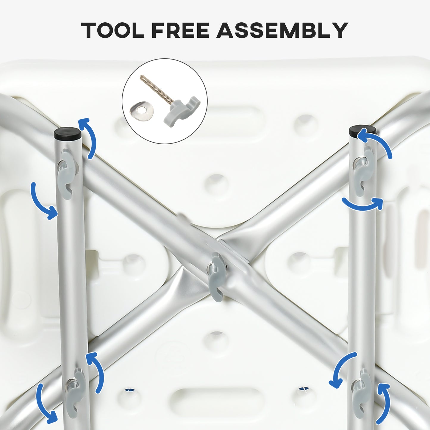 HOMCOM Bath Chair with Back, Adjustable Height Non-slip Shower Stool Bench Tool-Free Assembly Bathroom Aids, White