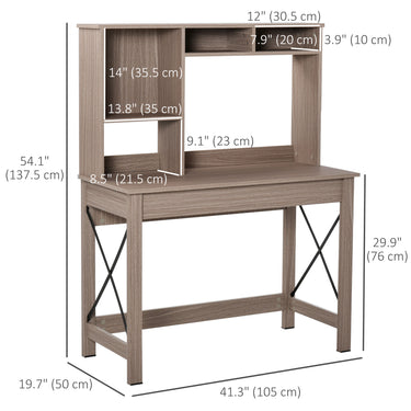 HOMCOM Computer Desk with Hutch, Home Office Table with Storage Shelves and Open Compartments for Writing, Work, Brown