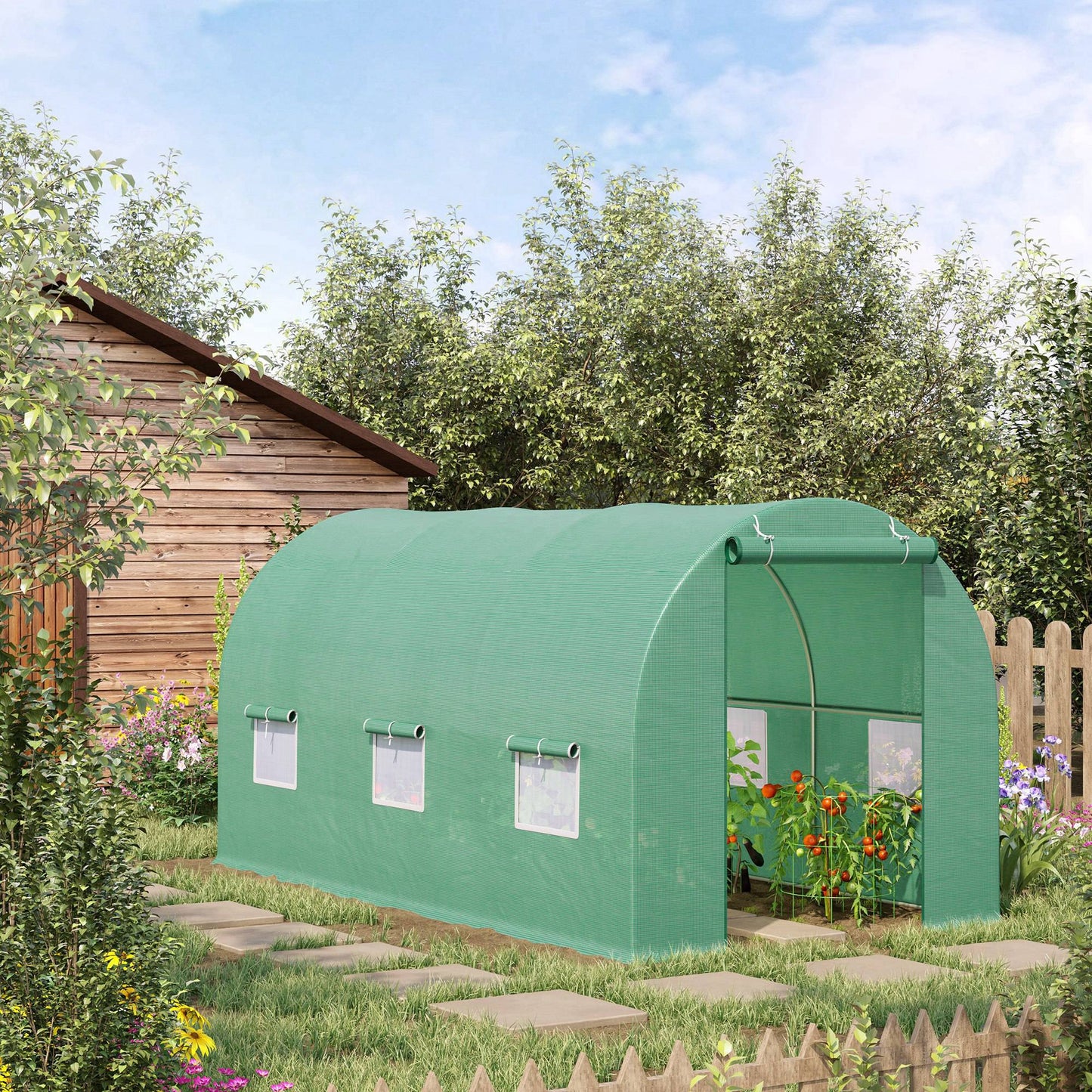 Outsunny 8'x6.6'x6.6' Heavy Duty Walk-in Greenhouse Garden Tunnel Hot House Outdoor Flower Vegetable Growth Warm House Roll Up Door, Windows, Steel