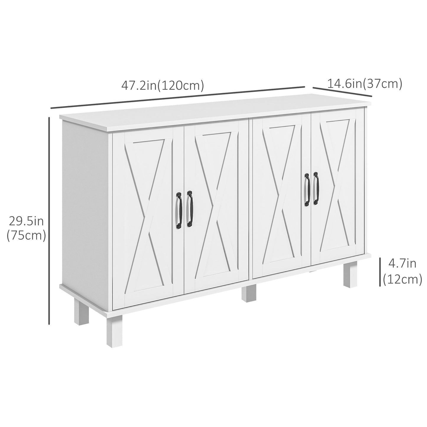 HOMCOM Kitchen Sideboard Cabinet with 4 Barn Doors and 2 Adjustable Shelves, Buffet Table for Living Room, Hallway, White
