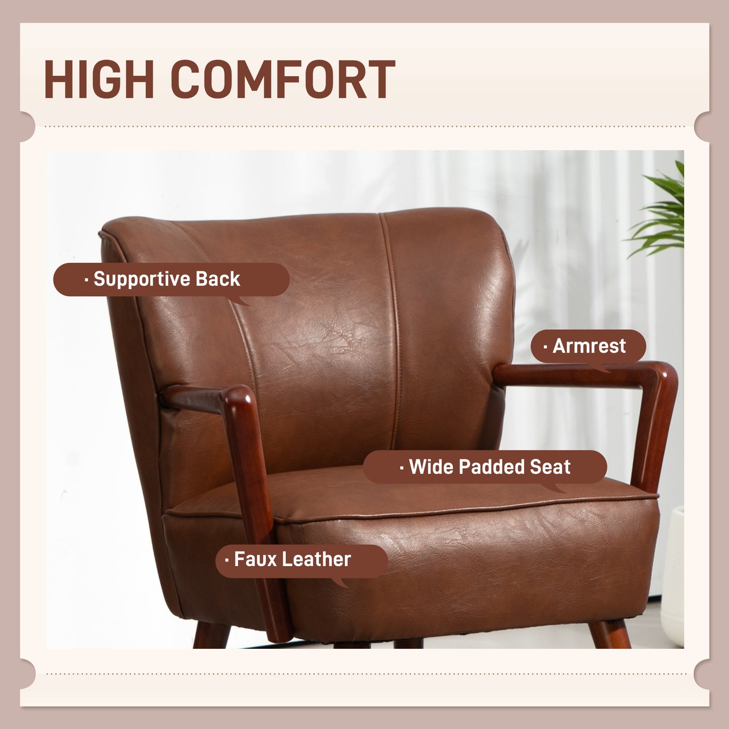 HOMCOM Accent Chair, Modern Armchair, Faux Leather Upholstered Living Room Chair with Wood Legs and Wide Padded Seat, Blue