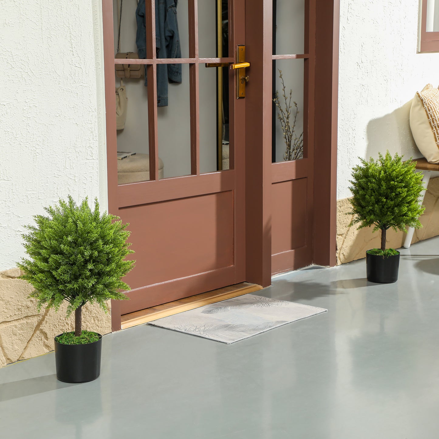HOMCOM Set of 2 Decorative Artificial Plants, Cedar Topiary Trees in Pots, Fake Plants for Home Indoor outdoor Decor, Green